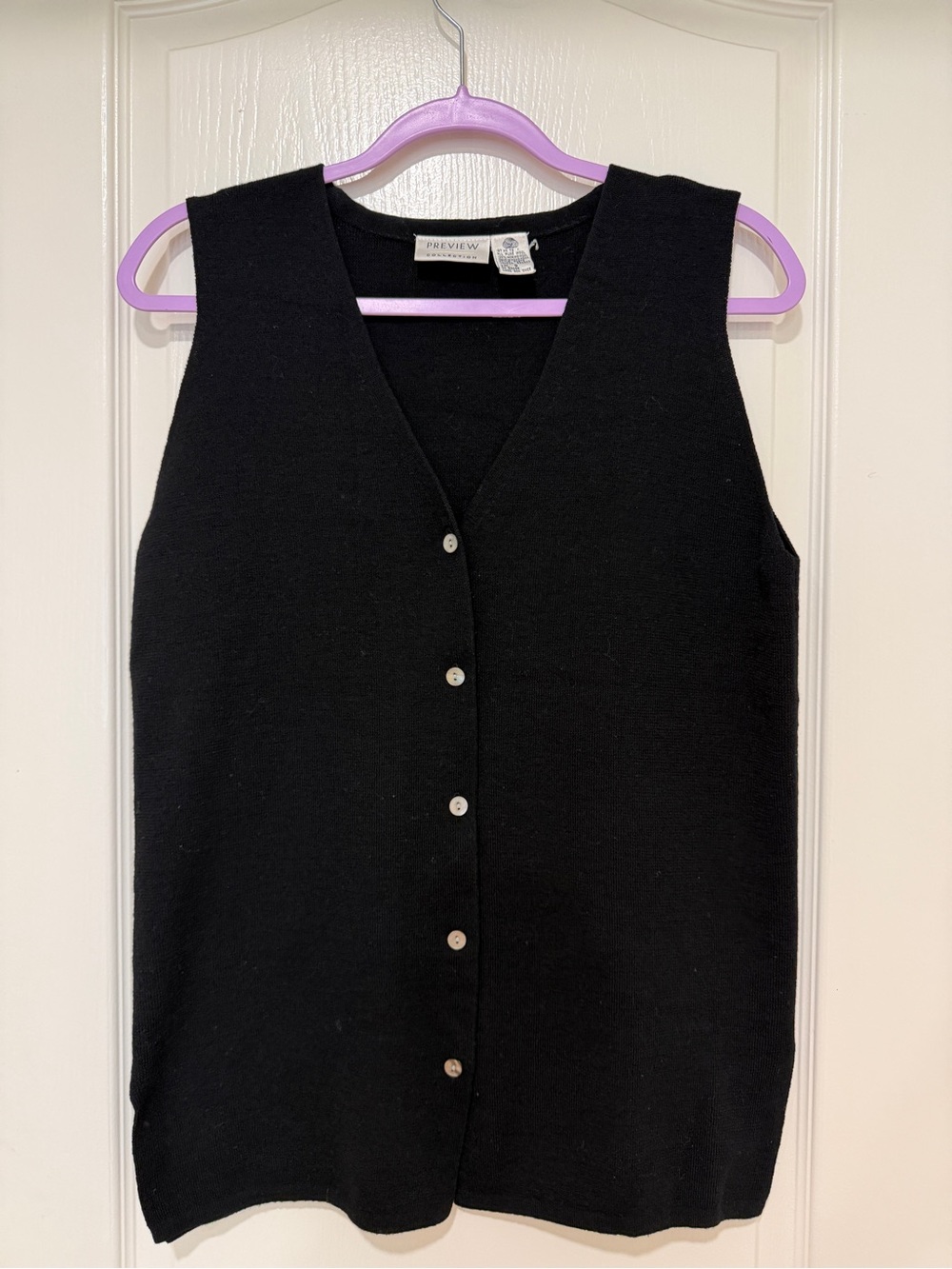 Preview Collection 100% Merino Wool Black Button Front Sweater Vest Size Small M
